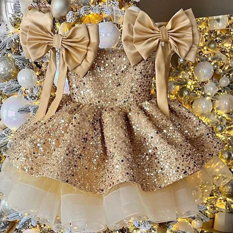 Girl's Dresses 2024 Infant Sleeveless Sequins Tulle Ball Gowns Children Dresses for Wedding Birthday Pageant Baby Girls Formal Party Dress Y25022