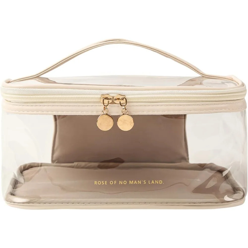 Ship from US Large Clear Cosmetic Bag Travel Portable Toiletry with Handle Purse 250227FBB