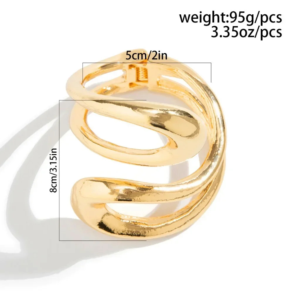 Punk Classic Geometric Twisted Open Bangles for Women Exaggerated Gold Color Heavy Metal Cuff Bracelet Fashion Party Jewelry 250227