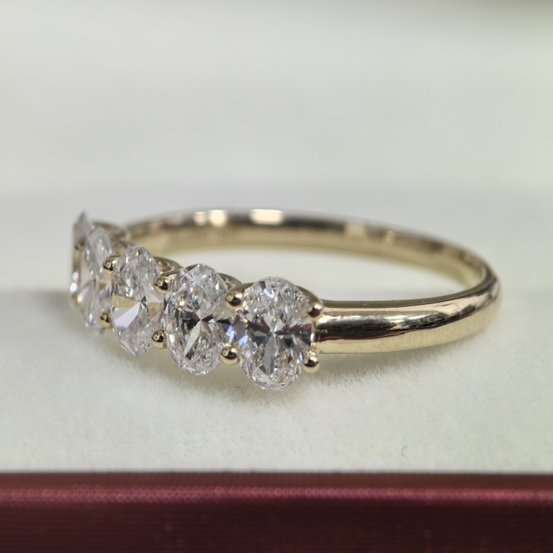 14K Yellow Solid Gold 5 Oval Cut Lab Grown Diamond Eternity Ring 5.3*3.8mm Oval CVD Diamond Fashion Womens Wedding Gold Ring