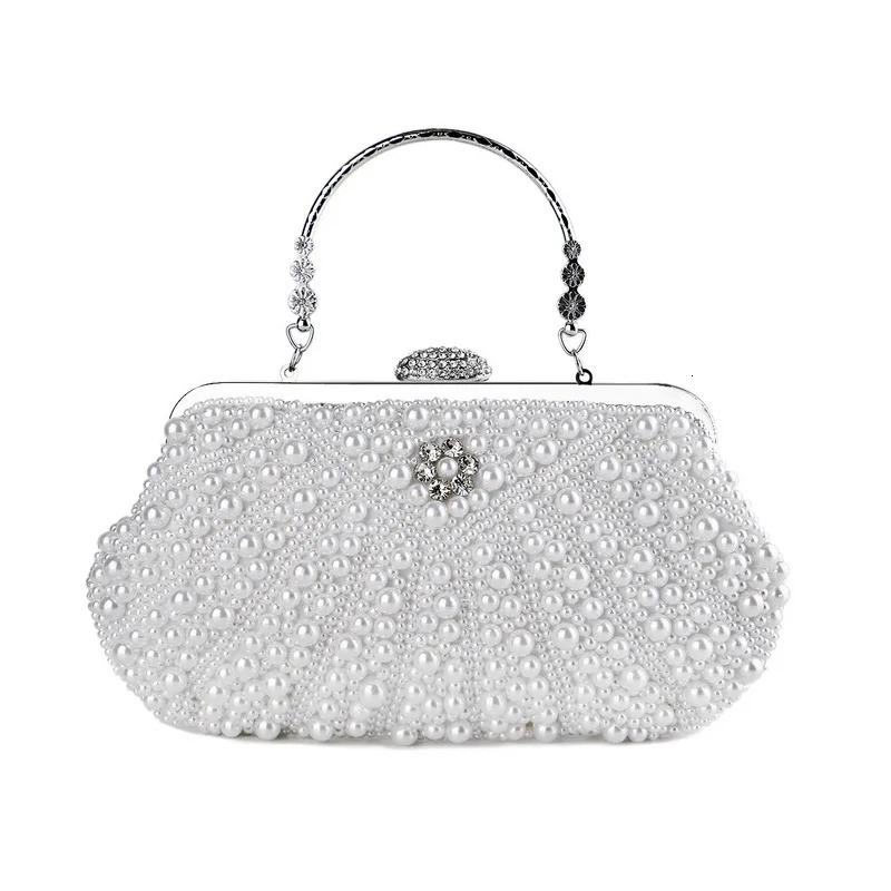 Bead womens evening bag embroidered shell flower diamond ball clutch pearl handbag with handle 250226