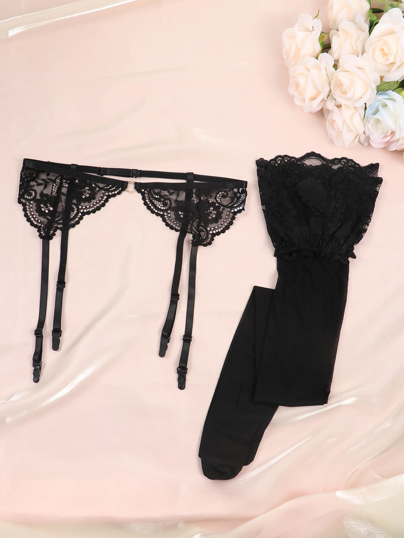 Womens Solid Black Minimalist Garter Straps And Lace Embellishments For Fashionable Lingerie 250227