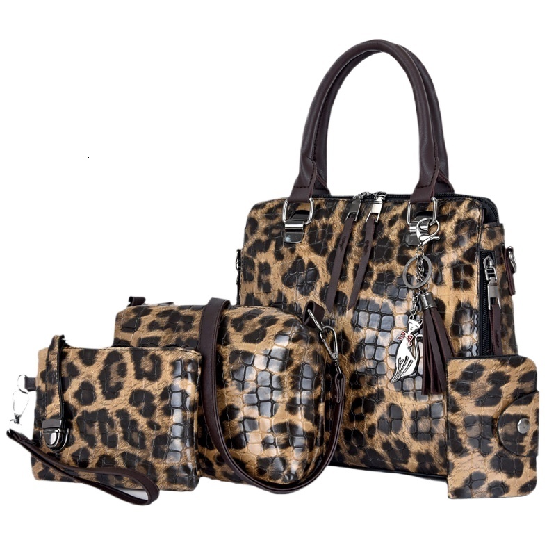 4Pcs Handbags Women Designer Large Capacity Shoulder Stone Pattern PU Leather Crossbody Bags Sac A Main Femme Leopard Bag