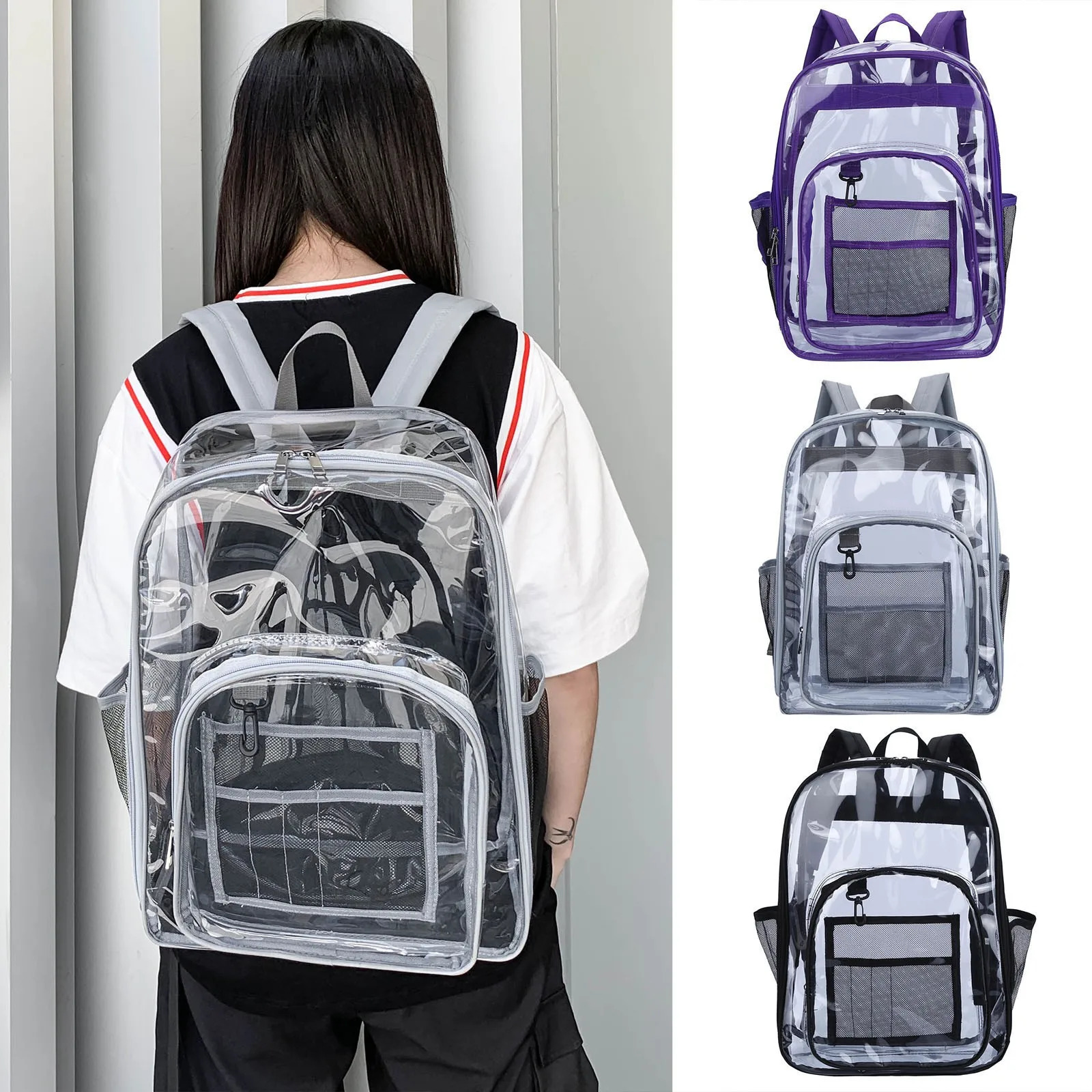 Ship from US Backpack Water Bottle Storage Large Capacity Student Transparent Pvc Texture Of Material Nature Hike 250227FBB