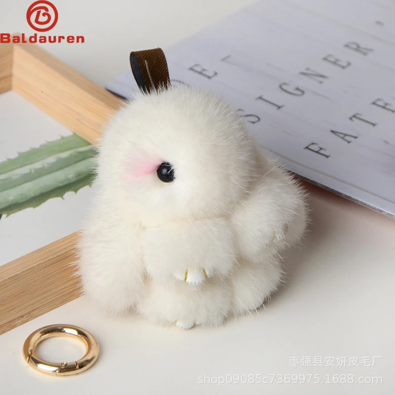 Style Handmade Mink Fur Rabbit Charm Keychain Women Kids Cute Plush Bunny Keyring Bag Car Key Decoration Jewelry Gifts 250227
