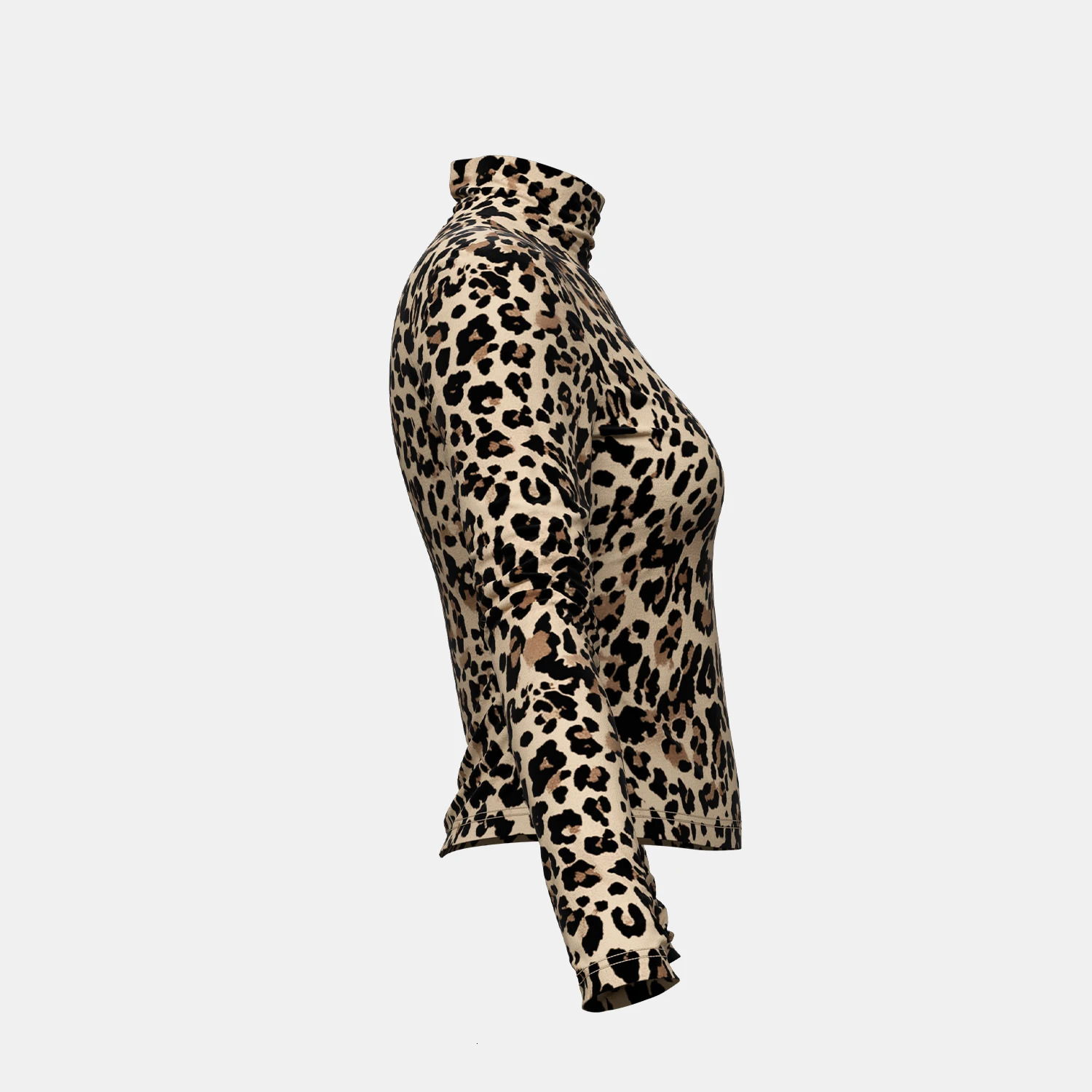 Mia Muse WomenS T-Shirts Autumn Fitting Slim Floral Leopard Long Sleeve High-Neck Regular Trendy Chic T-Shirts 250227