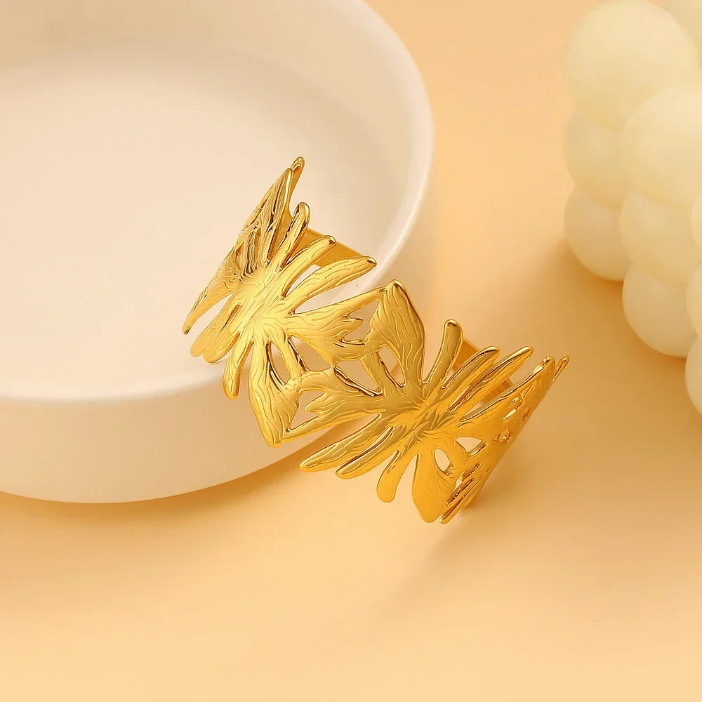 Vintage Wide Bangle Bracelet For Women Stainless Steel Gold Color Braided Opening Wrist Fashion Jewelry pulseras 250227