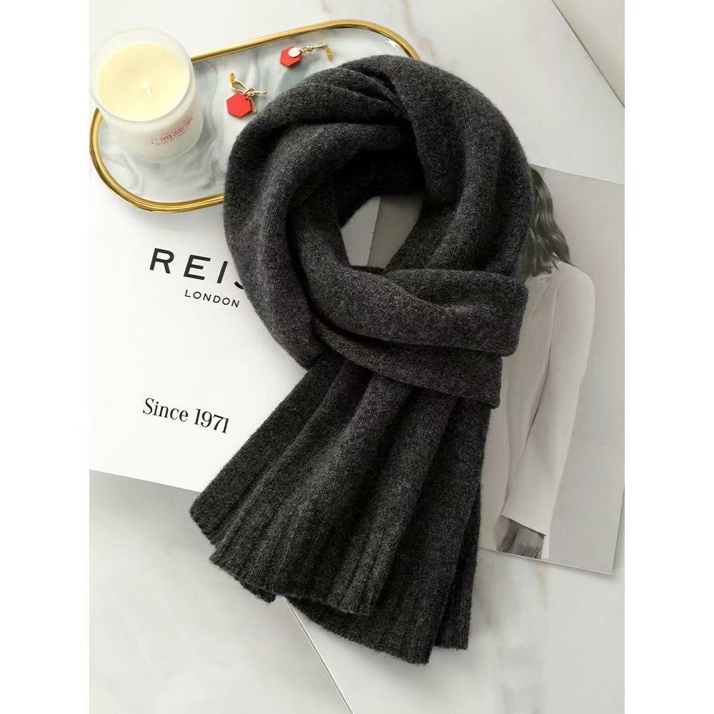 T188 wool scarf women autumn and winter Korean version 2025 new knitted solid color thickened scarf warm