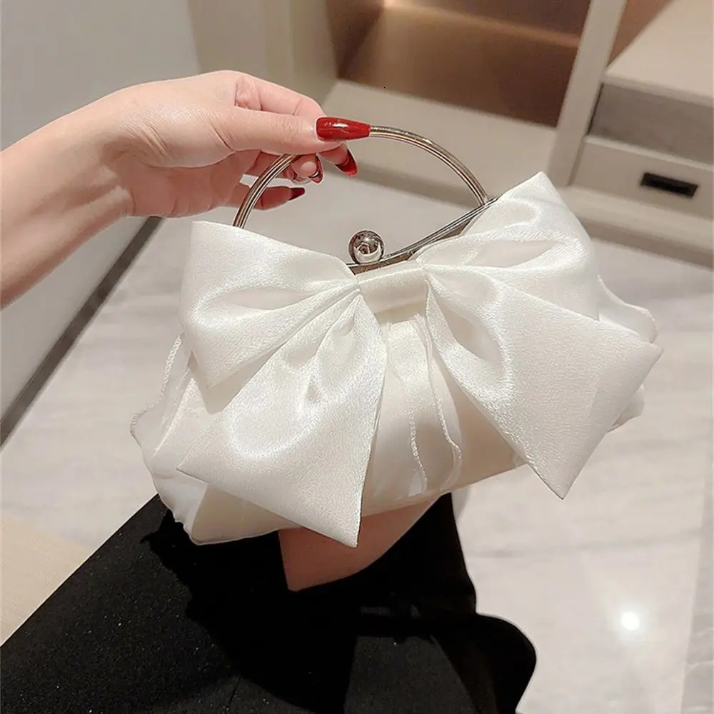 Golden silk bow evening bag for womens elegant and fashionable banquet clutch chain shoulder y wallet party handbag 250226