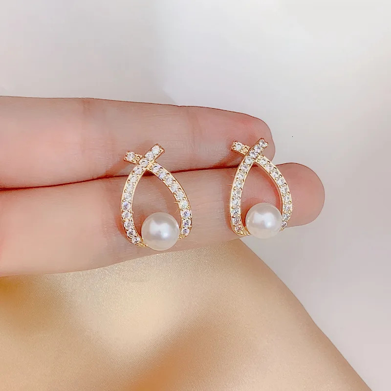 Fashion Jewelry Simulated Pearl Stud Earrings Cute Bow Earring Shining Crystal Elegant Wedding Customized 250210