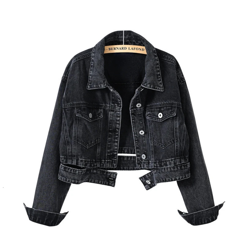 Womens shorts denim jacket fashionable casual coat black lapel single breasted long sleeved womens S M L XL XXL 250227