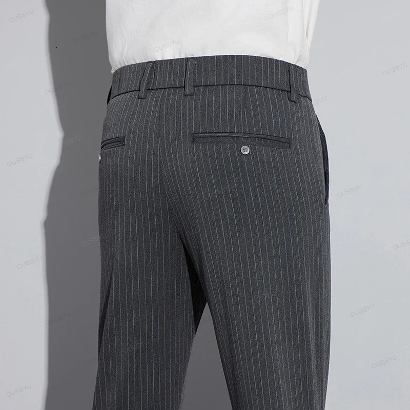 High Quality Clothing Autumn Stripe Suit Pants Men Fashion Business Solid Color Office Slim Long Casual Trousers Men 28-3 250225