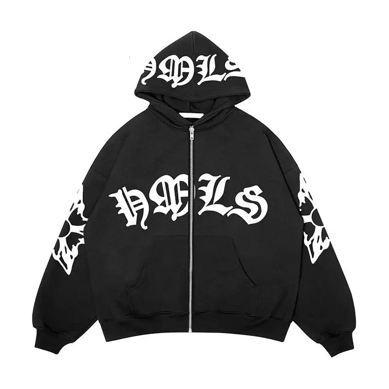 2000s Sweatshirts Couple Punk Rock Hoodies American Letter Printed Zipper Hoodie Cardigan Women Y2K Street Gothic 250226