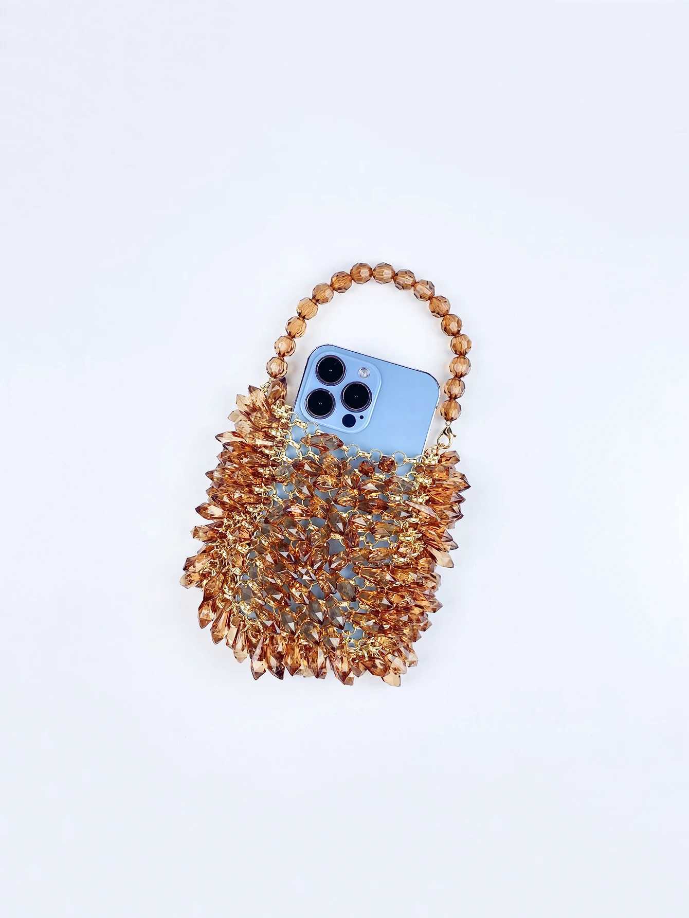 Small and Handmade Acrylic Solid Color Beads Womens Handheld Water Drop Bag Fiable and Elegant Dinner BagXJ250227