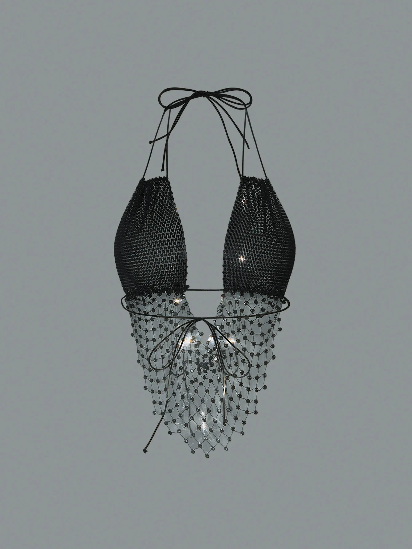 y Shiny Rhinestone Backless Tank Top For Women Sexy V Neck Halter Mesh Diamonds Tassel Camisole Party Club Sling 250226