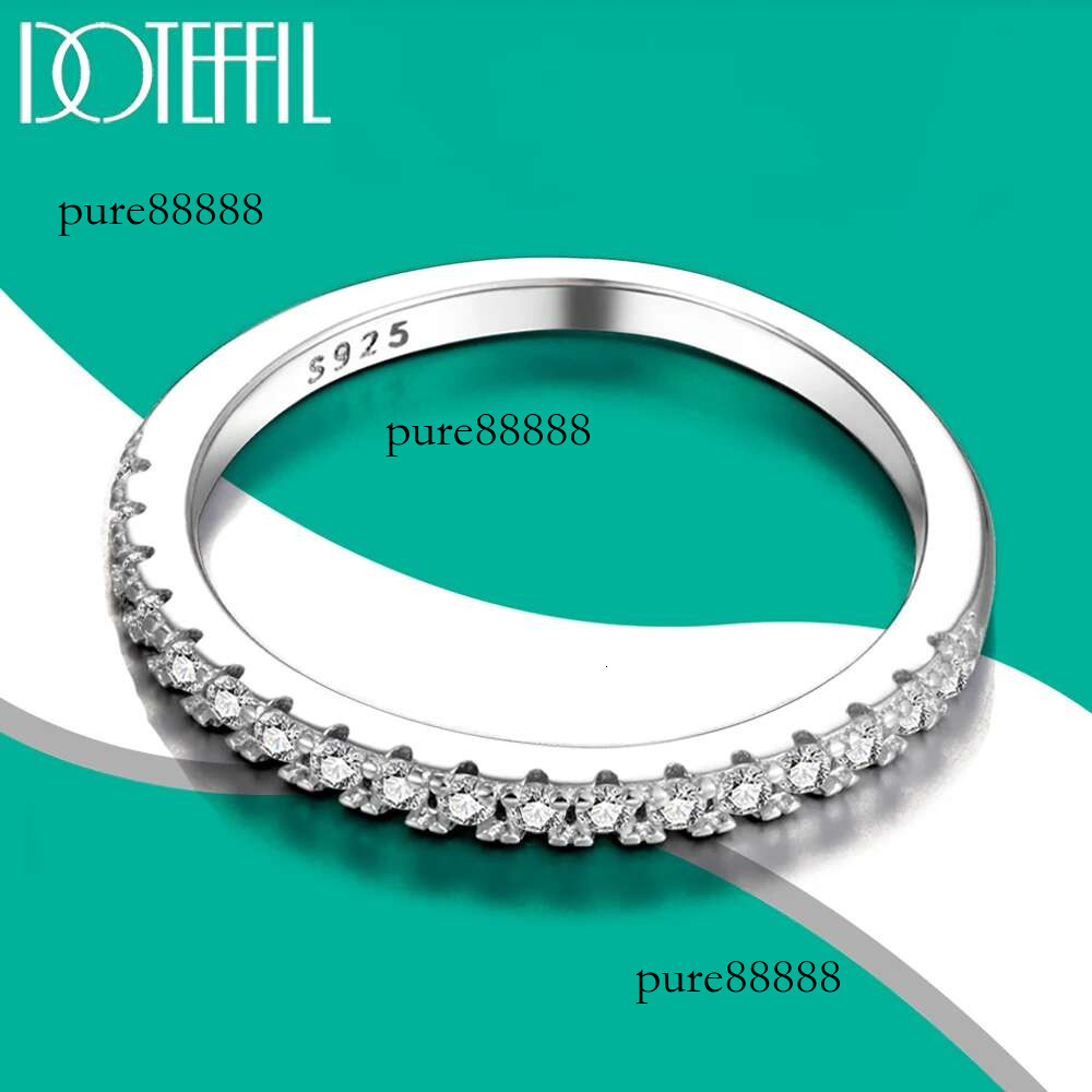 Moissanite Ring Sterg Sier with White Gold Plated Full Dia Eternity Band Engagement Wedding Rings for Women