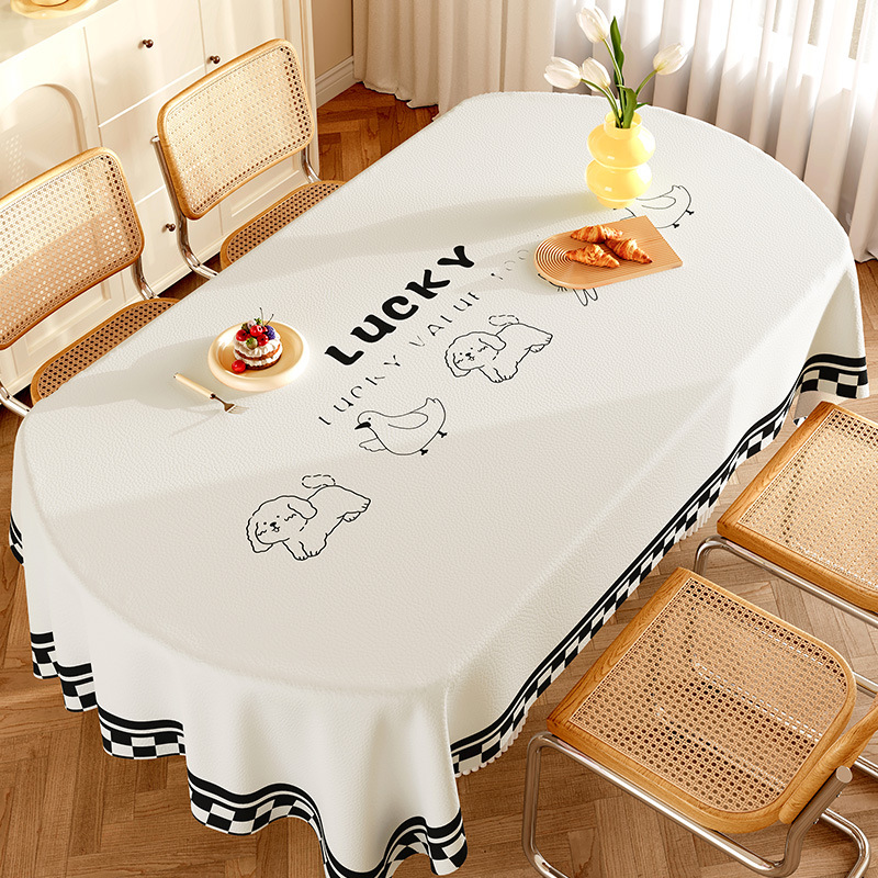 Waterproof and Oil-proof Leave-in Premium Oval Household Leather Dining Table Cloth