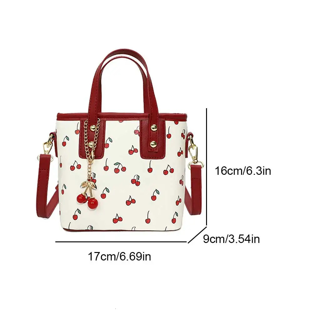 Ship from US Women PU Cherry Shoulder Bag Large Capacity Trendy Commuting with Pendant Stylish Crossbody Casual Satchel 250227FBB