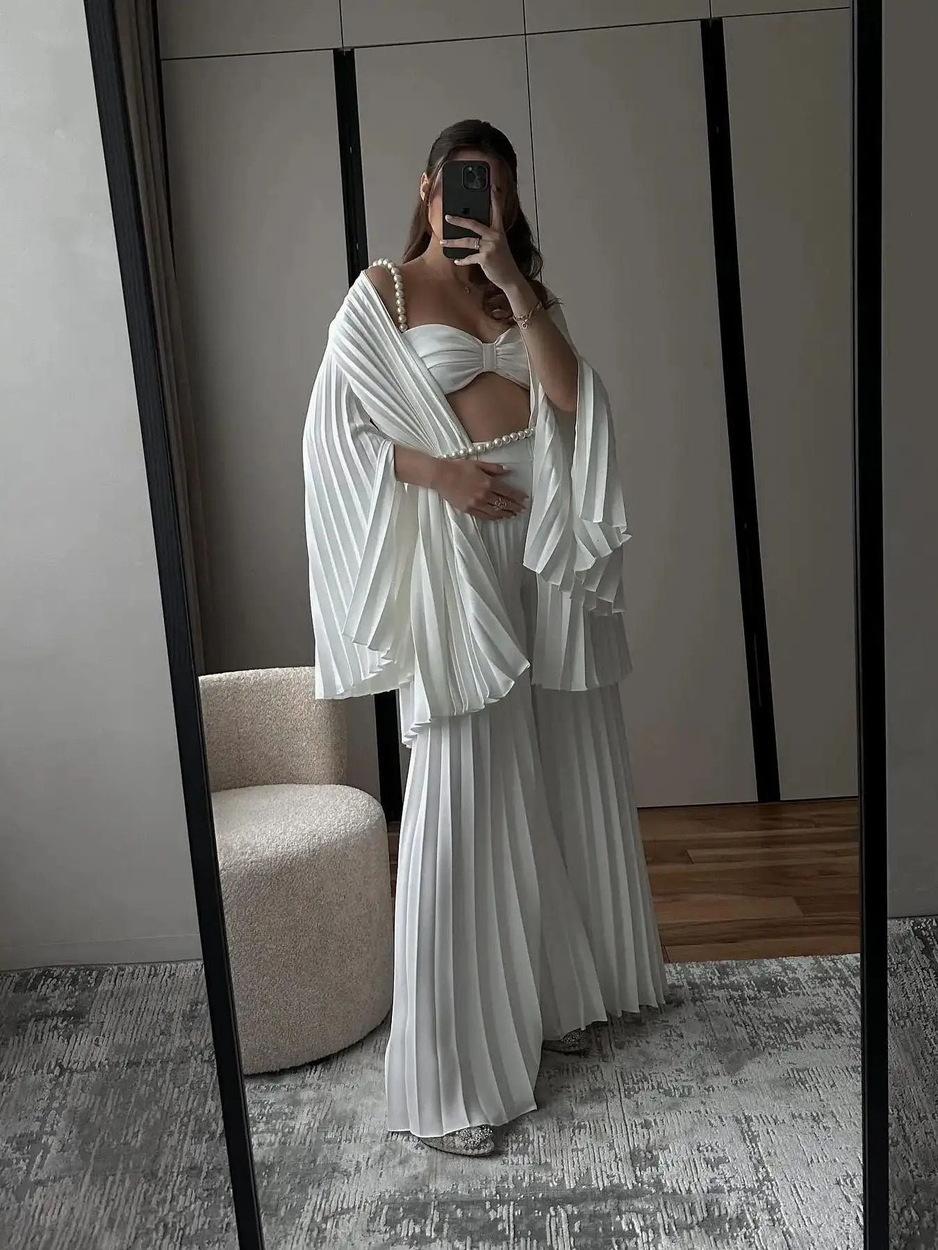 Pleated Skirt Set Women A Line Skirt Beach Skirt Sleeveless Two Piece Set Bandage Top Summer Beach Holiday Party Summer 250226