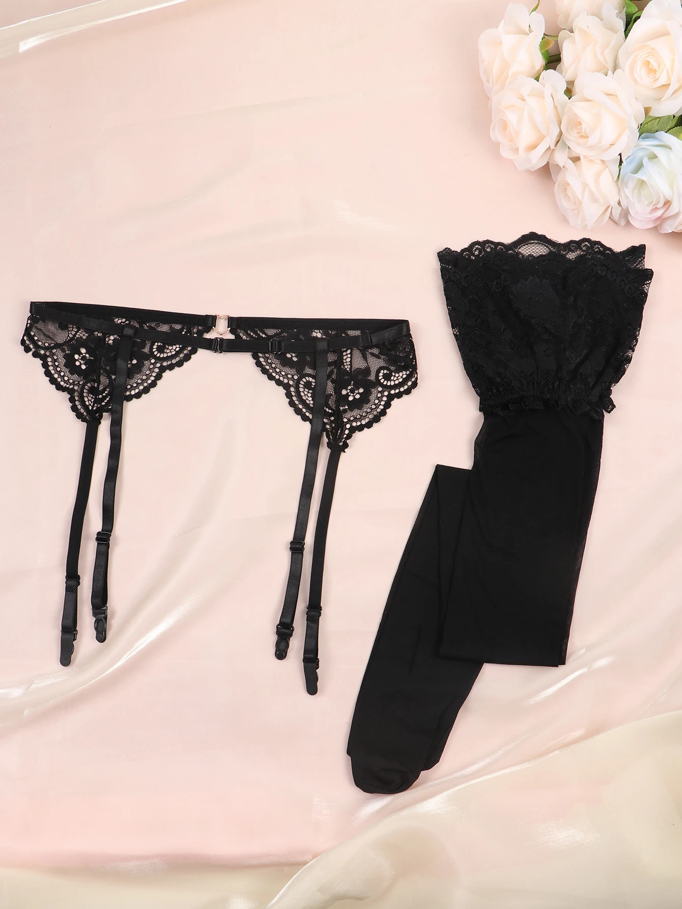 Womens Solid Black Minimalist Garter Straps And Lace Embellishments For Fashionable Lingerie 250227