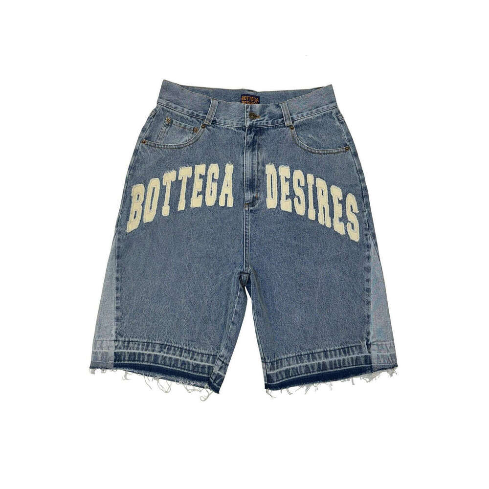 New Men's Explosive Street Loose Five Quarter Pants, Fashionable And Trendy Brand Retro Letter Denim Shorts
