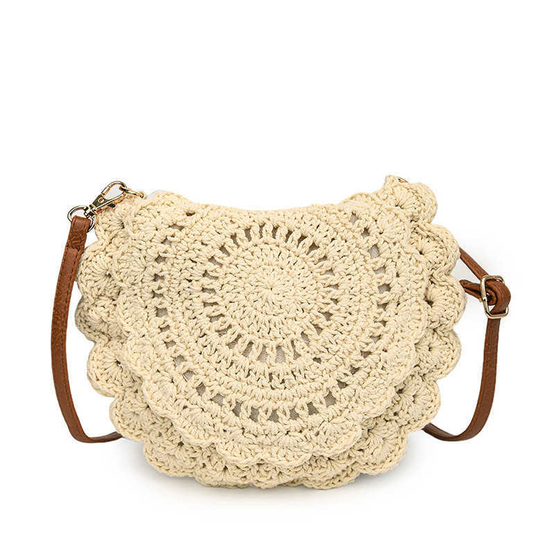 Bohemian style cotton thread woven bag for women 2025 new fashion hollow circular crossbody phone bag beach bag