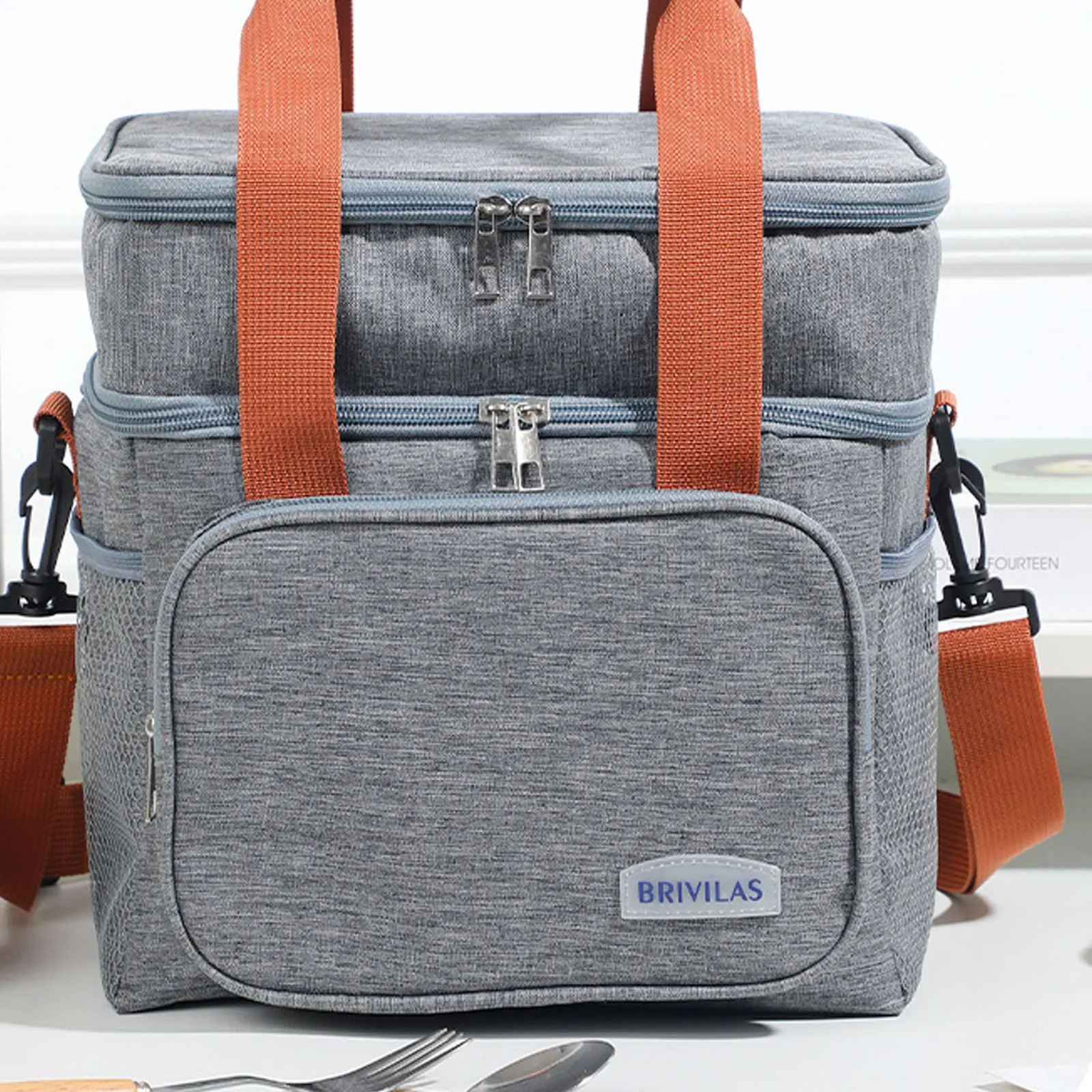 Ship from US Thick doublelayer lunch bag with multiple adjustable pockets suitable for outdoor camping and hiking trips 250227FBB