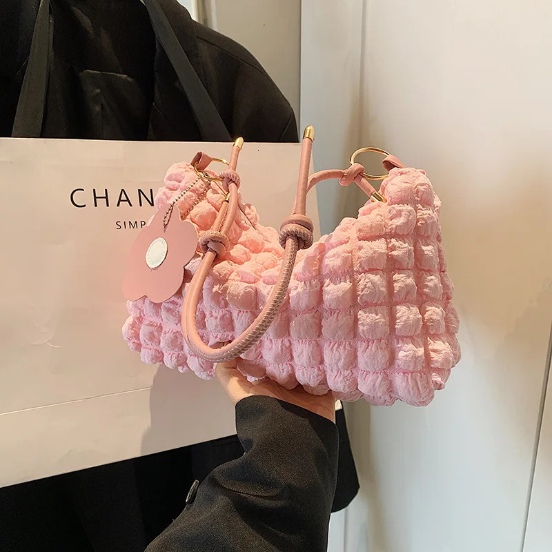 Ship from US Womens Bubble Flower HandHeld Cylindrical Bag Japanese Korean Style Single Shoulder Bento Texture 250227FBB