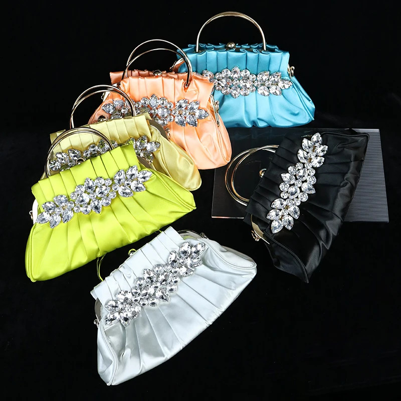 Vintage Rhinestone pleated womens evening clutch bag elegant vintage banquet handbag sparkling formal wallet 250226