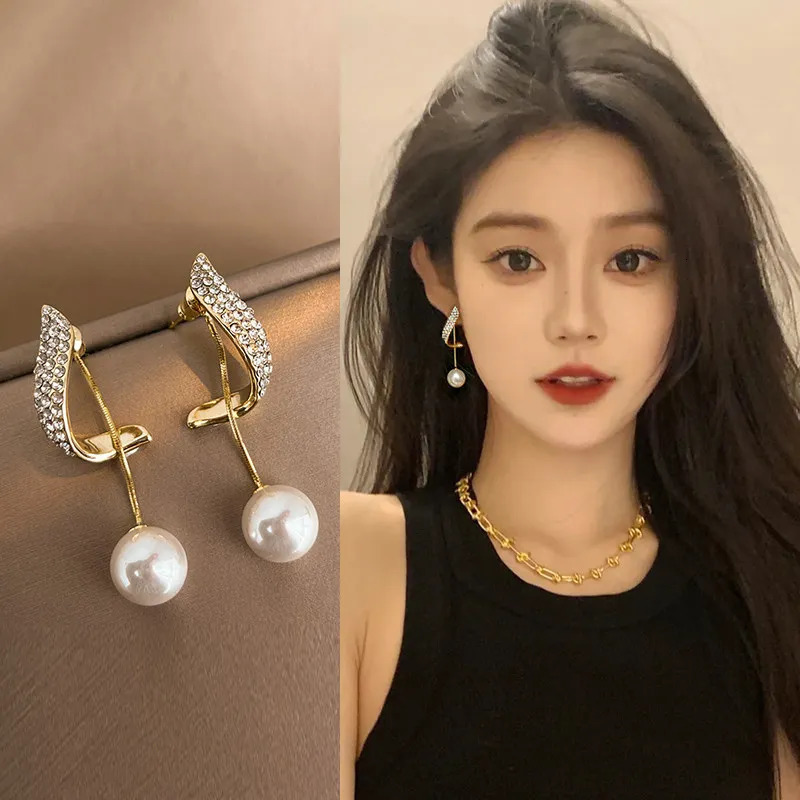 Korean Fashion Geometric Metal Pearl Pendant Drop Earrings For Woman Gothic Girls Elegant Wedding Set Custom Jewelry 250210