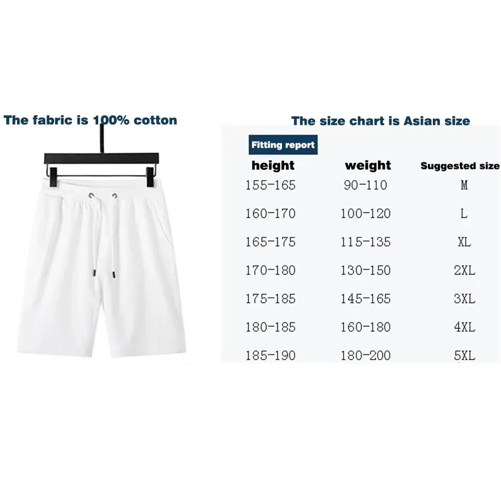 Summer Fashion High Quality Cotton Men Casual Shorts Drawstring Waist Comfortable Black White Asian Size L-5XL Knee Length 250226