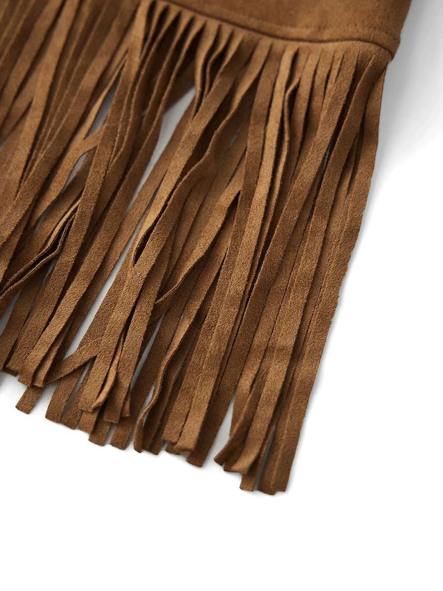 Womens Boho Fringe Faux Leather Vest Stylish Open Front Sleeveless Tassel Western Jacket Hippie Festival Wear 250226