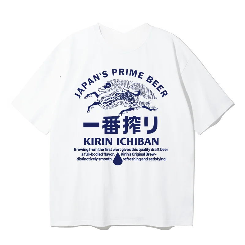 Japanese KIRIN Kirin Beer Tshirt Summer Men and Women with The Same Style of American Retro Ins Fashion Loose Short 250225
