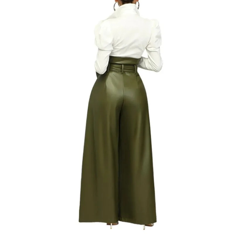 Womens Pants Wholesale Items High Waist Pu Leather Black Wide Leg for Women Casual Fashion Loose Streetwear Trouser Femme 250227