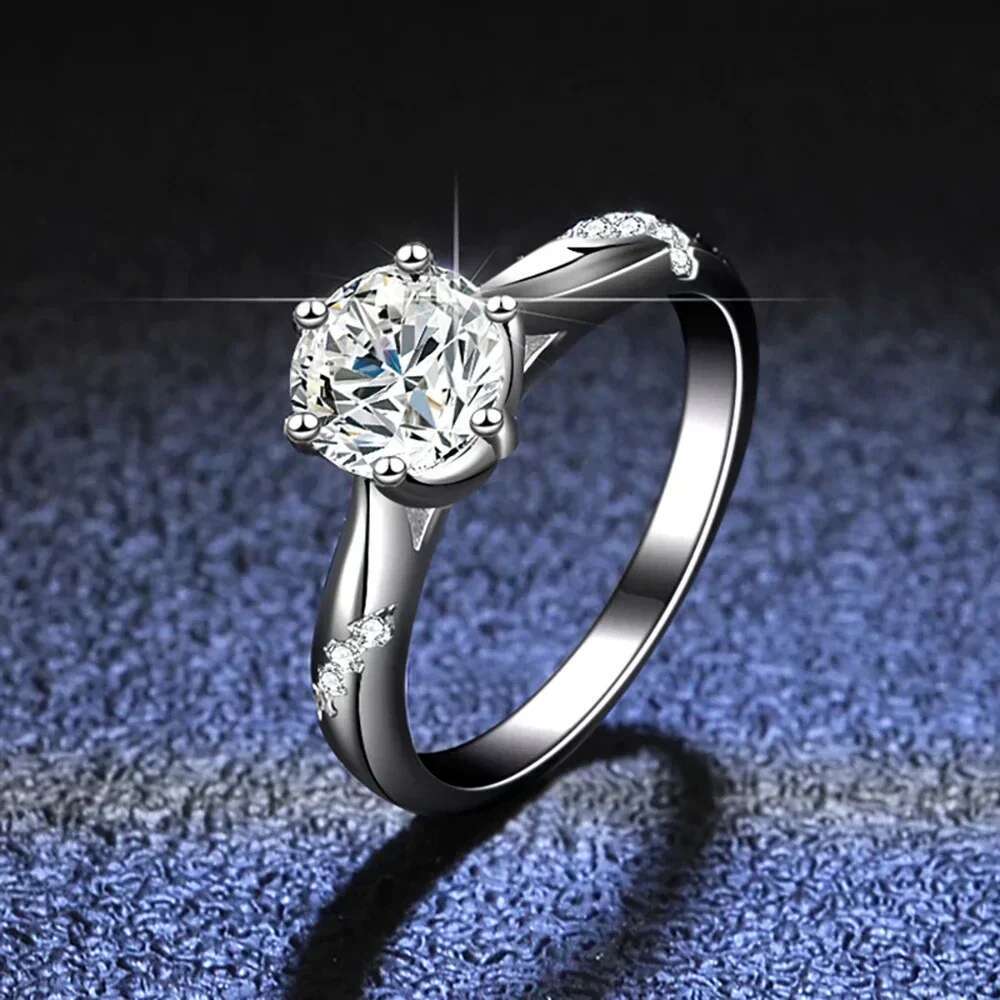 0.5-3CT Solitaire Moissanite Engagement Rings for Women D Color Lab Dia S Sier Promise Wedding Band With GRA Certified