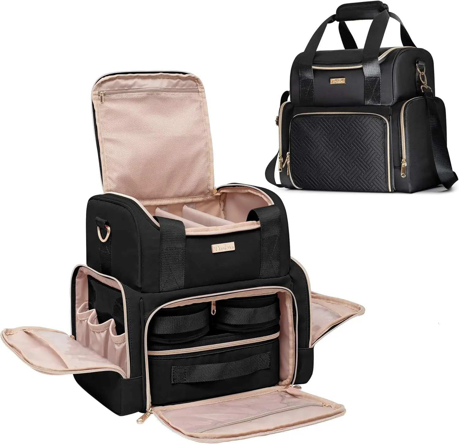 Ship from US Large Cosmetic Bag with 3 Removable Case Double Layer Travel Organizer Inner Dividers and Makeup Brushes Storage Section 250227FBB