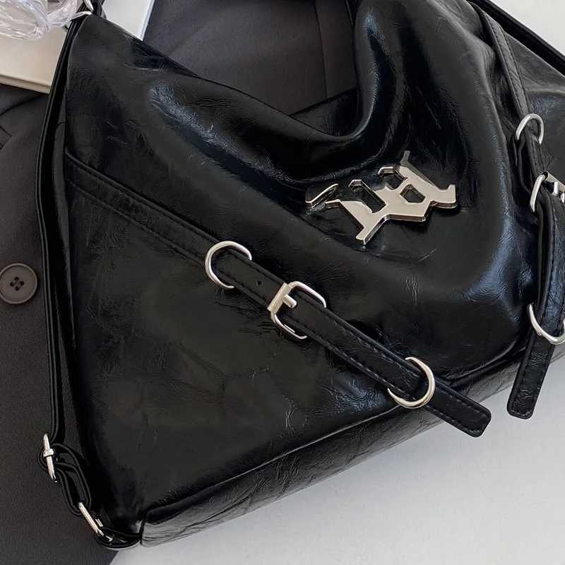 Moto Biker Vintage Bags For Womens Luxury Designer Handbags Purses 2023 New In PU Sequined Belt Buckle Large Capacity ShoulderXJ250227