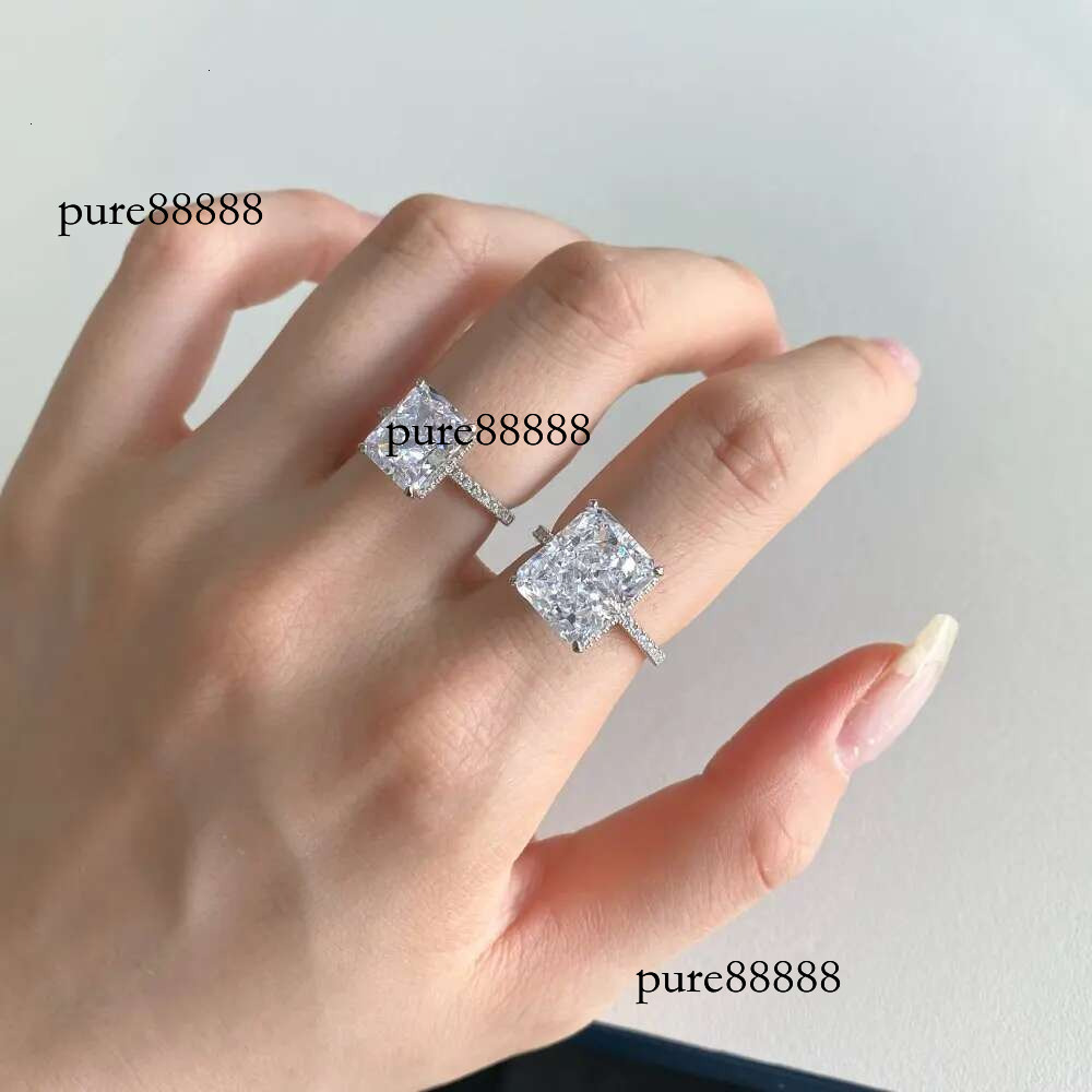WUIHA Real Sterg Sier Crushed Ice Radiant Cut 8CT White Sapphire Synthetic Moissanite Ring for Women Gift Drop Shipping