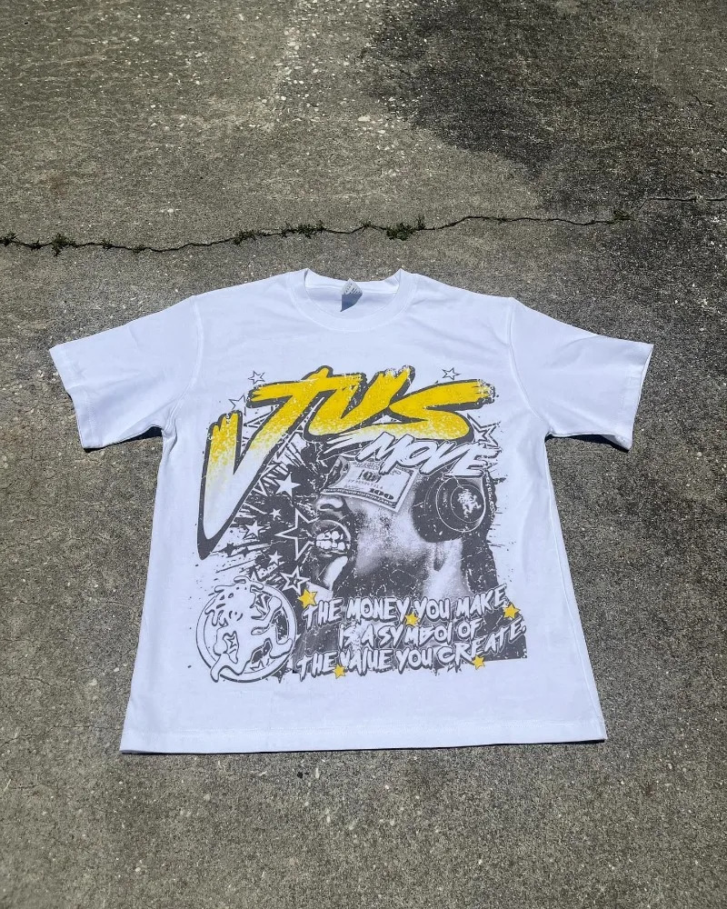 Retro trendy rock letter pattern print oversized short sleeved Tshirt for mens fashion Harajuku loose round neck shirt 250226