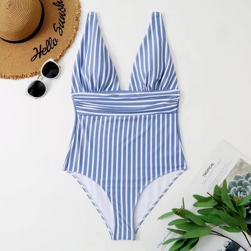 Sexy Red Striped Swimsuit Female Monokini String Push Up Swimwear Women Thong Backless Bathing Suit Swim 210520