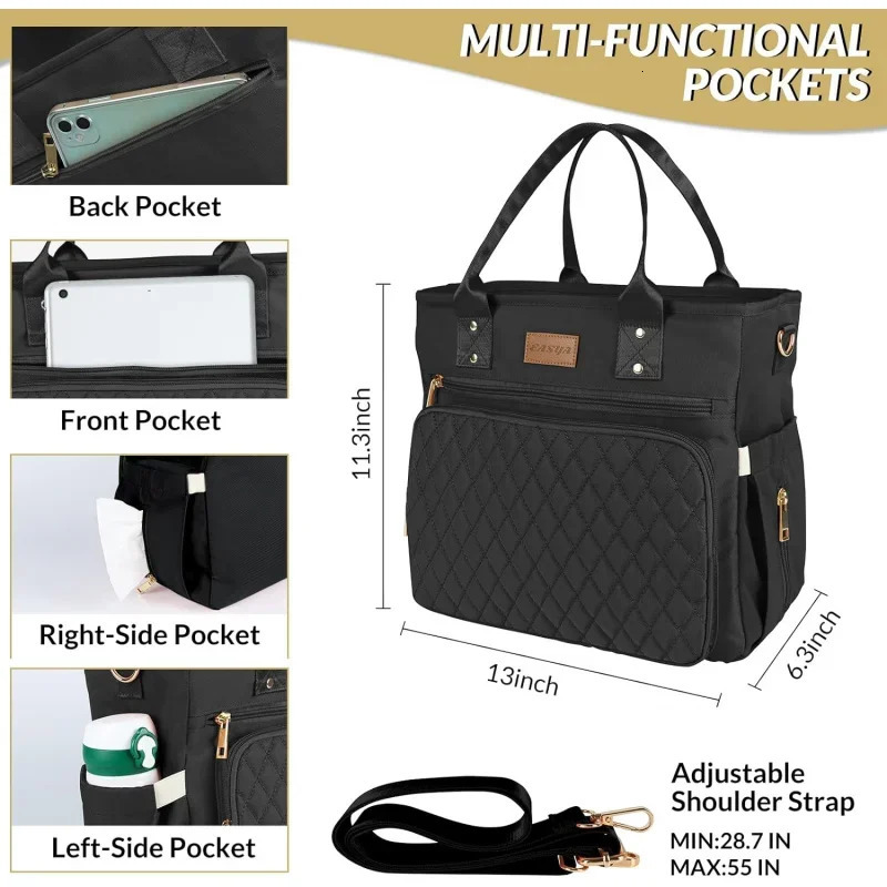 Ship from US Large Insulated Lunch Bag Work Womens Nylon Thermal Box Leakproof Cooler Tote with Storage Pocket Black 250227FBB