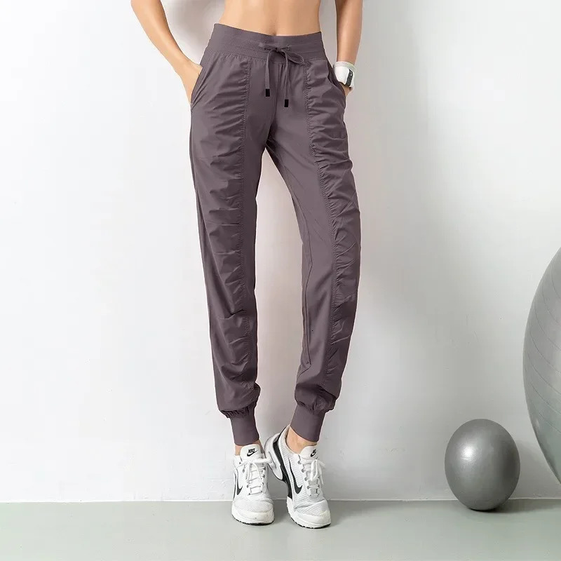 Sweatpants Fabric Drawstring Running Sport Joggers Women Quick Dry Athletic Gym Fitness with Two Side Pockets Exercise Pants 250221