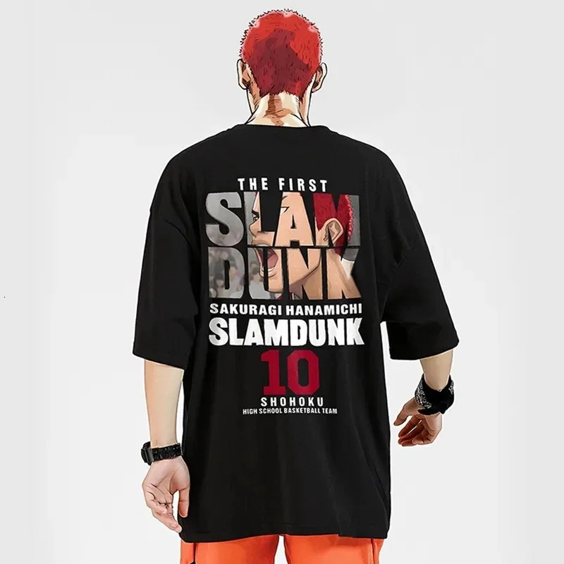 Anime Slam Dunk Print T-Shirt Mens Oversized Japanese Manganese Cotton Short Sleeve Fast Pure Cotton 250227