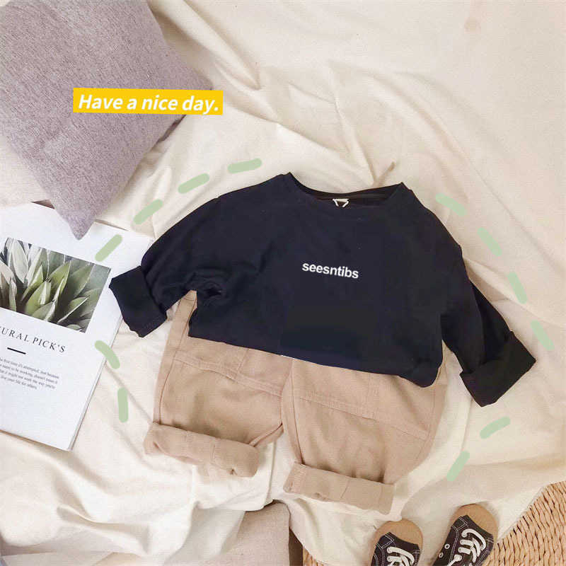 Tshirts Pure cotton childrens Tshirt long sleeved autumn boys letter printed westernstyle top baby girls base shirt spring and autumn childrens clothY