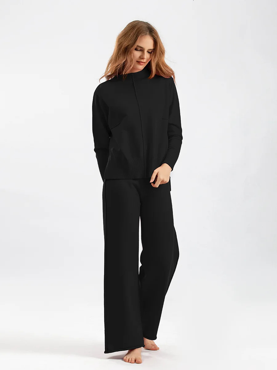 Warm 2 Piece Pant Suits For Women Knitted Long Sleeve Set Top And Pants Tracksuit Outwear Sweater CHIC 250226