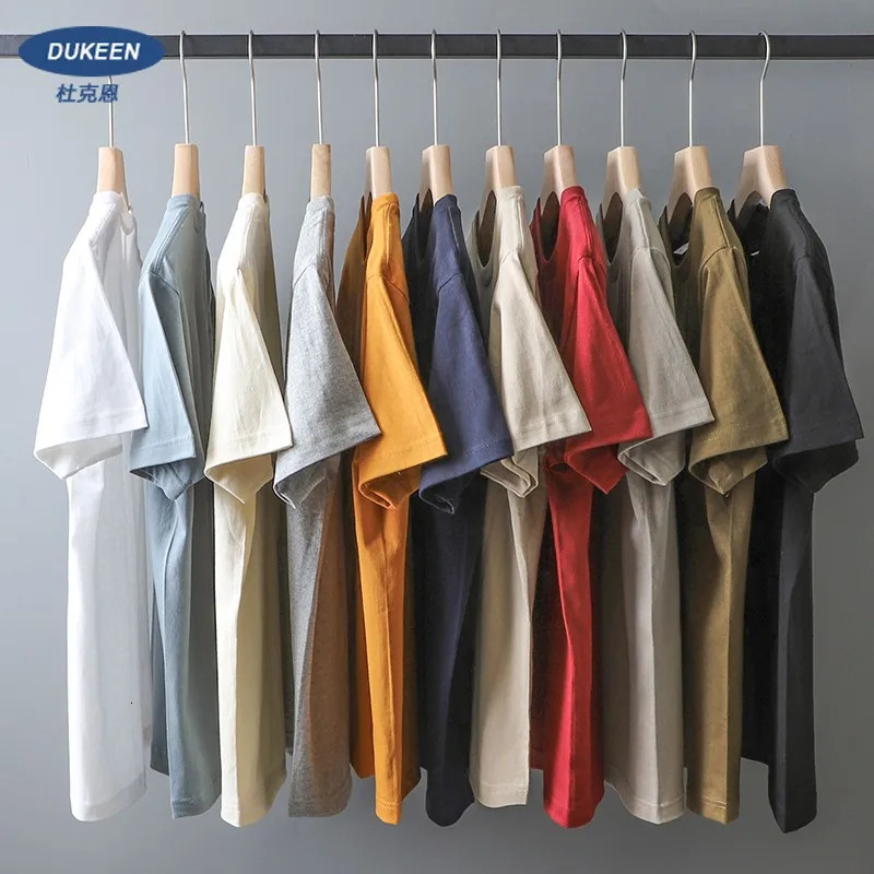 Dukeen 280gsm Oversized Heavy TShirt for Men Summer Short Sleeve Tee Cotton Solid Color Top Casual T Shirts 250225