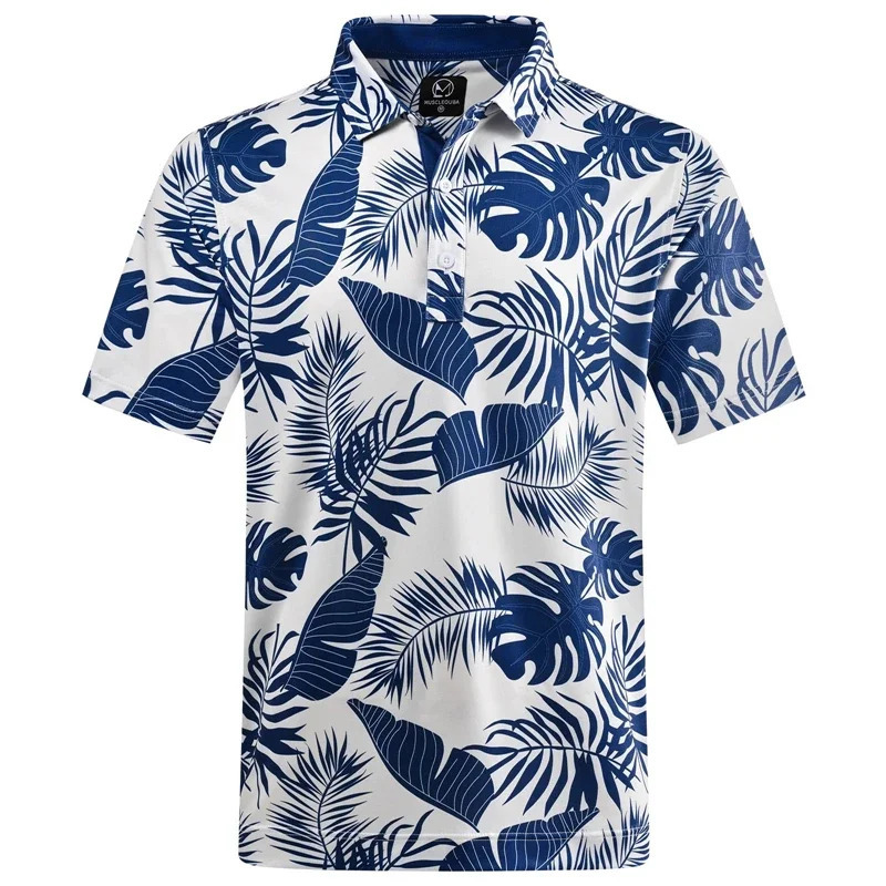 Hawaiian Plants Polo Shirt Man Summer 3D Print Leaves Flower Short Sleeve Golf Polo Shirts Oversized Street Tops T-Shirt Clothes 250227