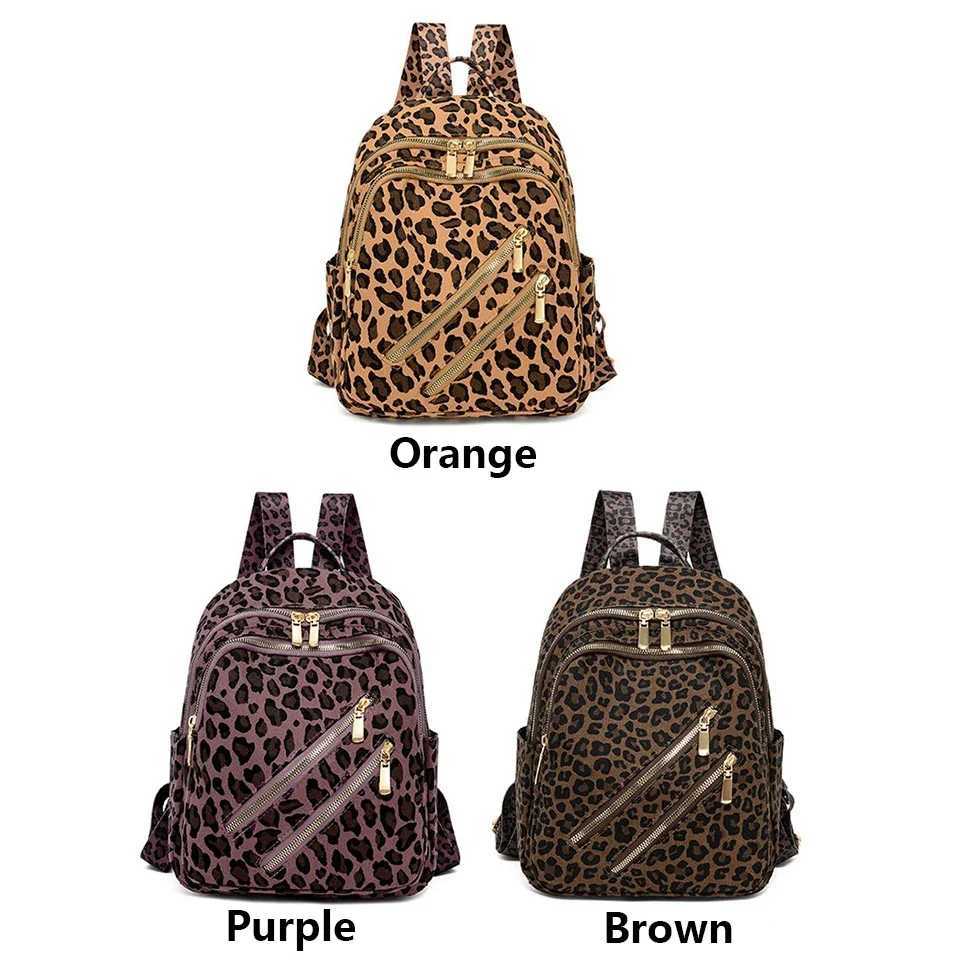 Diaper Bags Women New Leopard Print Zipper Design Lady Canvas Shoulders Backpack Bag Woman Satchel Totes Handle Travel Commute Packsack Bag Y250227ZYU