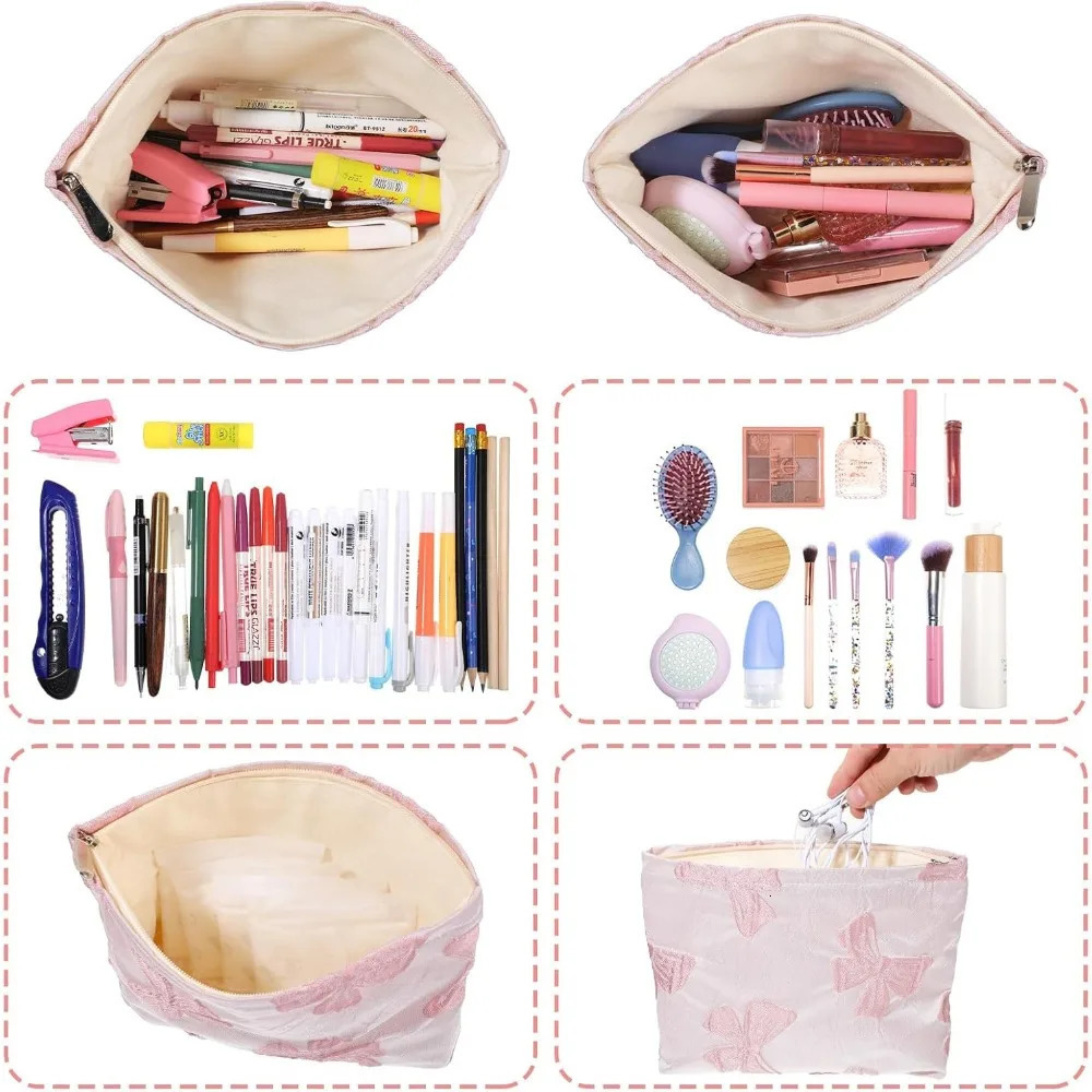 Ship from US Makeup bag large capacity elegant butterfly makeup cute bedding zipper canvas pink womens portable toilet 250227FBB