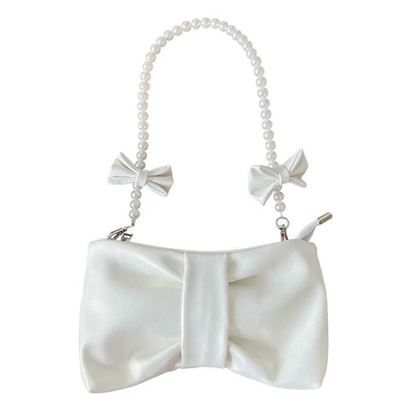 Girl Pearl Bow Handbags Underarm Bag for Woman Summer New Small Fresh Fairy Bag e-shoulder Hand-held Messenger BagXJ250227